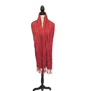 Women's Beautiful Red Gold Wrap Scarf Metallic Thread Fashionable Colorful